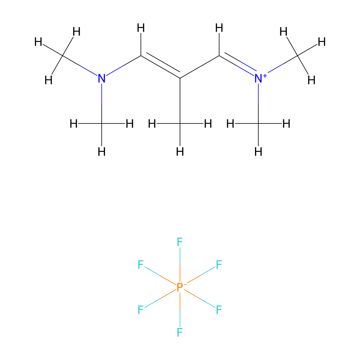 (E)-N-(3-(Dimethylamino)-2-methylallylidene)-N-methylmethanaminium hexafluorophosphate(V) molecular structure, CAS 291756-89-3