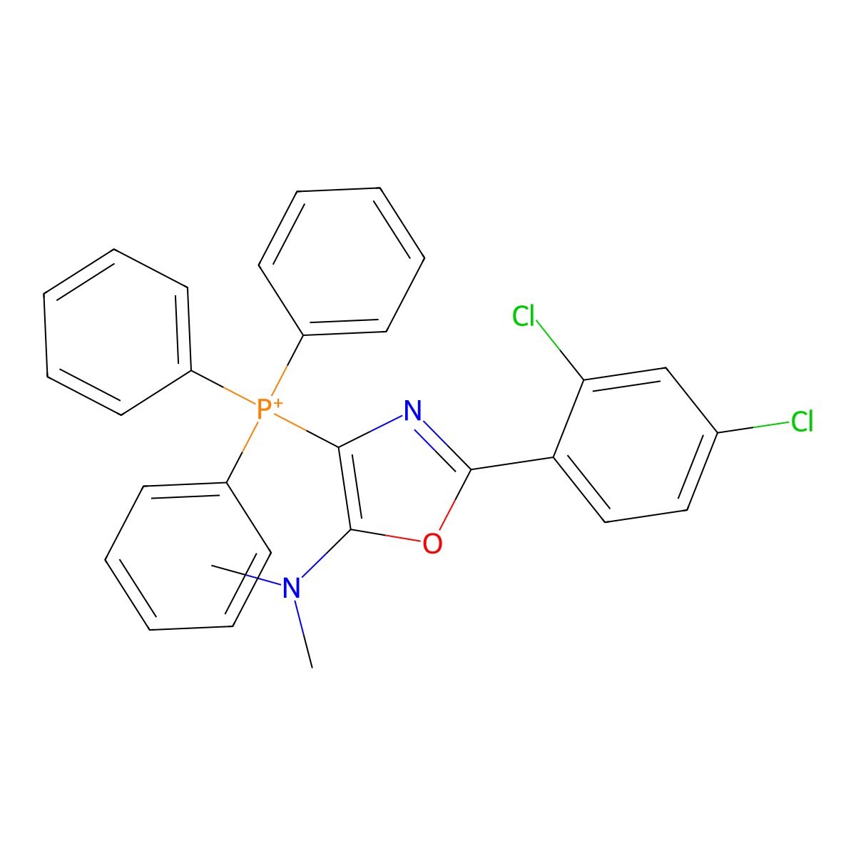 [2-(2,4-Dichlorophenyl)-5-(dimethylamino)-1,3-oxazol-4-yl]-triphenylphosphanium molecular structure, CAS 291768-17-7