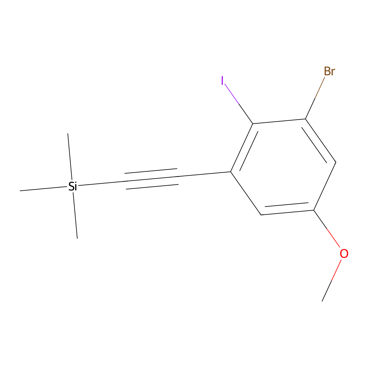 [(3-Bromo-2-iodo-5-methoxyphenyl)ethynyl]trimethylsilane molecular structure, CAS 2918266-53-0