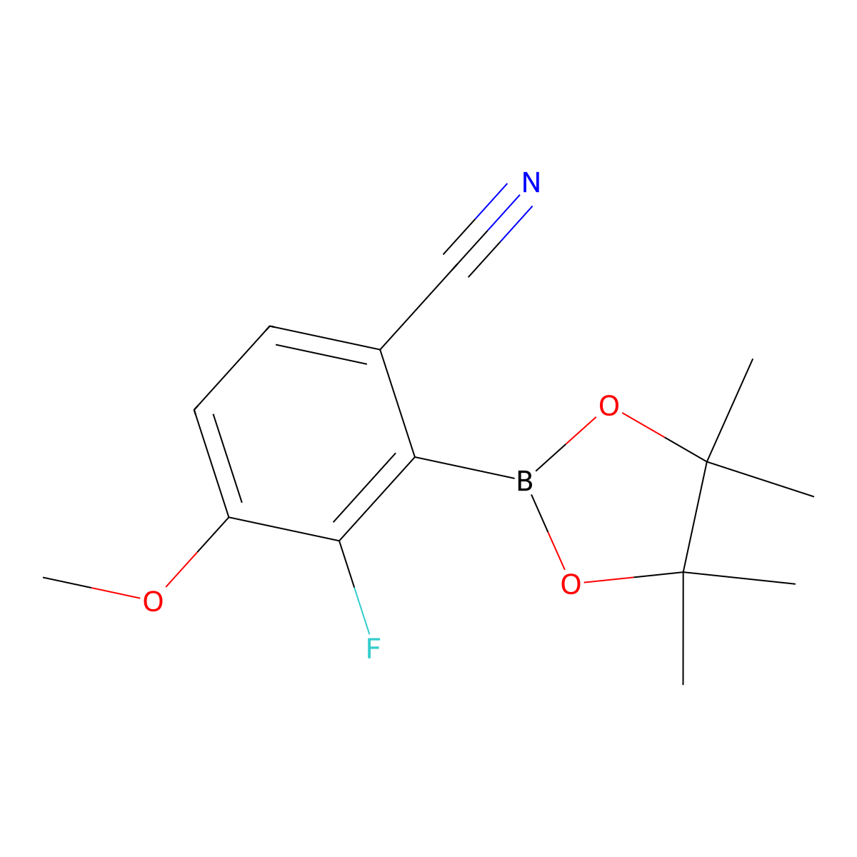 Benzonitrile, 3-fluoro-4-methoxy-2-(4,4,5,5-tetramethyl-1,3,2-dioxaborolan-2-YL)- molecular structure, CAS 2918294-00-3