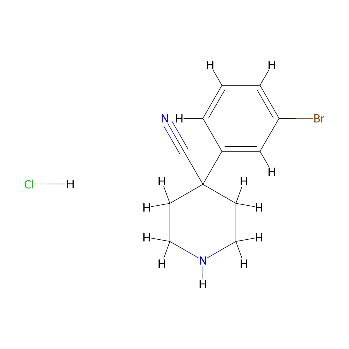 4-(3-Bromophenyl)piperidine-4-carbonitrile hydrochloride molecular structure, CAS 2918343-90-3
