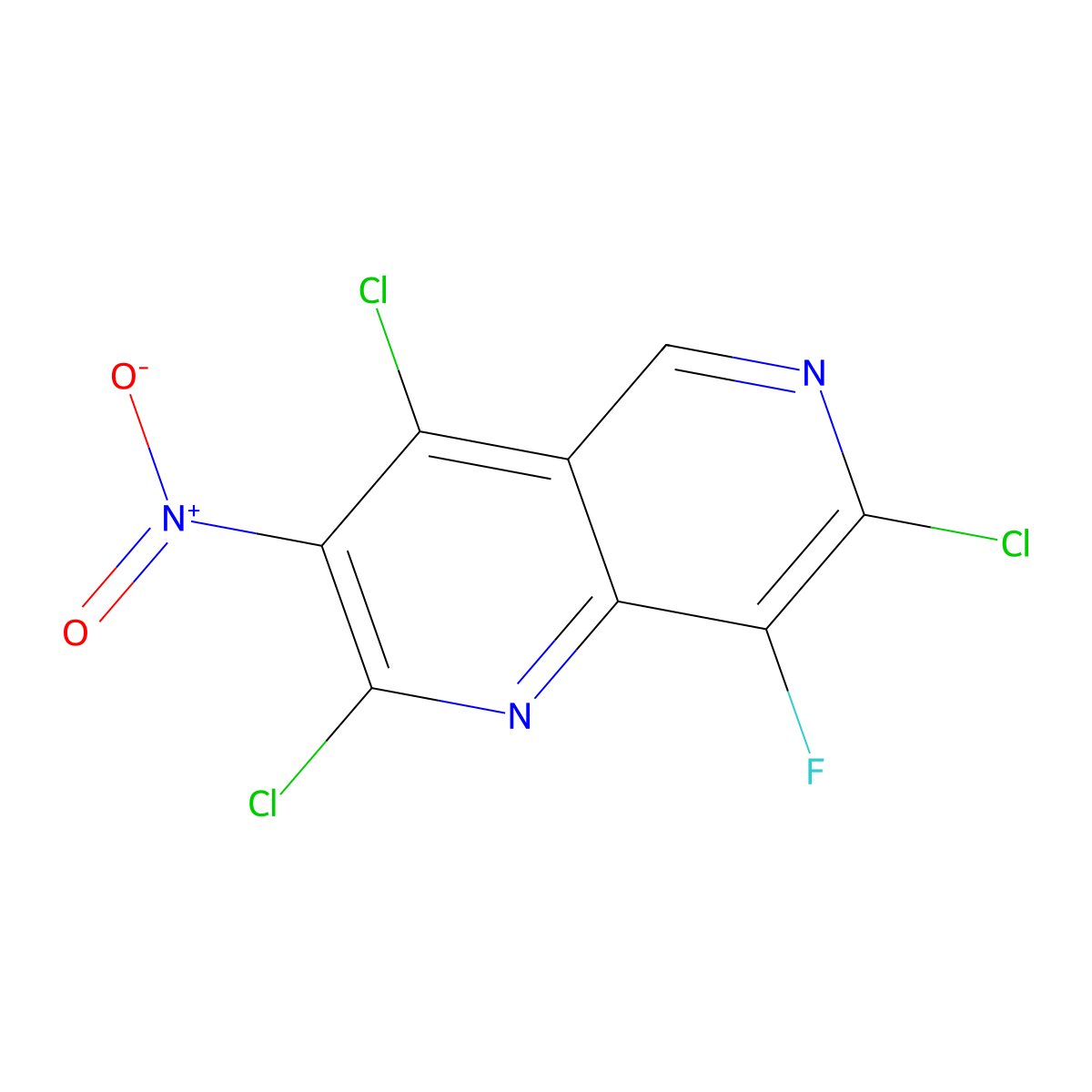2,4,7-Trichloro-8-fluoro-3-nitro-1,6-naphthyridine molecular structure, CAS 2918766-33-1