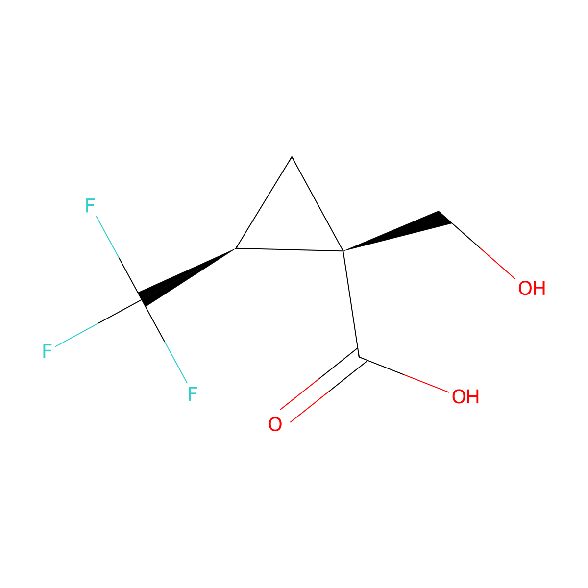 rac-(1R,2R)-1-(hydroxymethyl)-2-(trifluoromethyl)cyclopropane-1-carboxylic acid, trans molecular structure, CAS 2918773-85-8