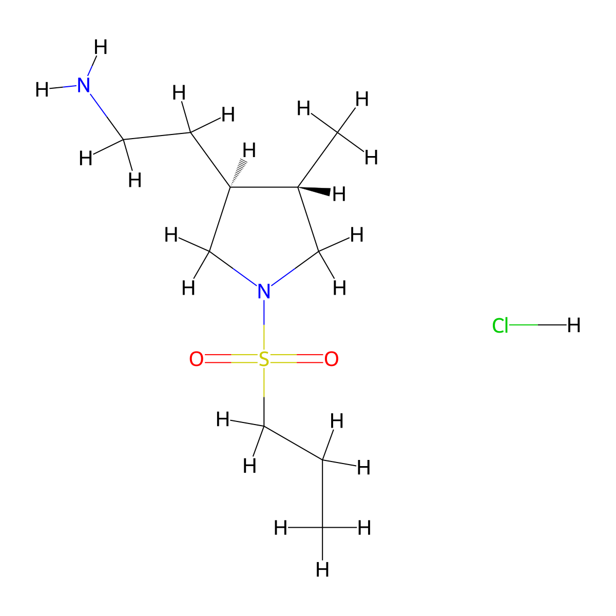 rac-2-[(3R,4R)-4-methyl-1-(propane-1-sulfonyl)pyrrolidin-3-yl]ethan-1-aminehydrochloride,trans molecular structure, CAS 2918773-86-9