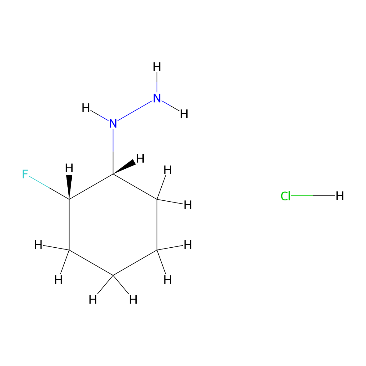 rac-[(1R,2S)-2-fluorocyclohexyl]hydrazine hydrochloride molecular structure, CAS 2918774-28-2