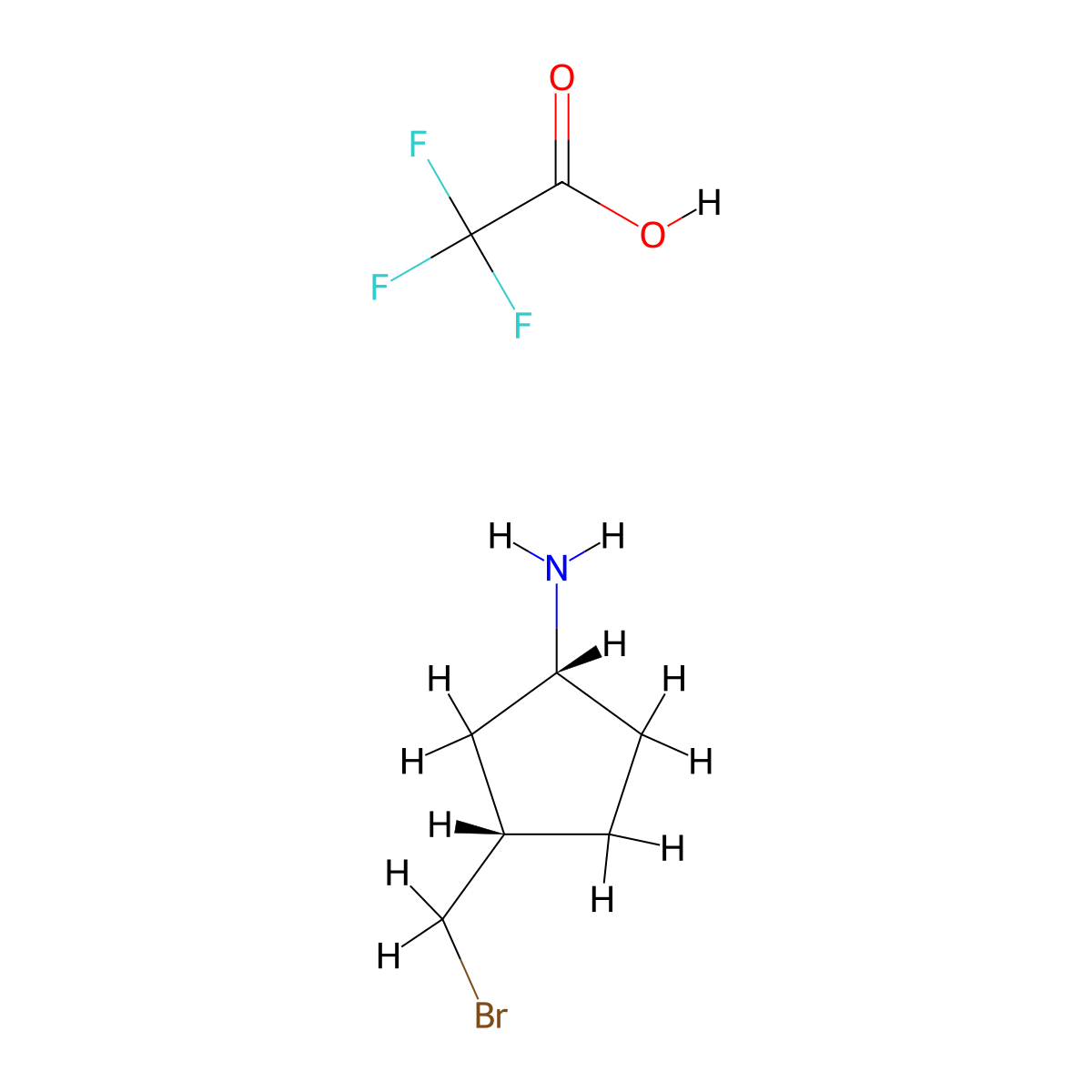 rac-(1R,3S)-3-(bromomethyl)cyclopentan-1-amine, trifluoroacetic acid, cis molecular structure, CAS 2918774-30-6