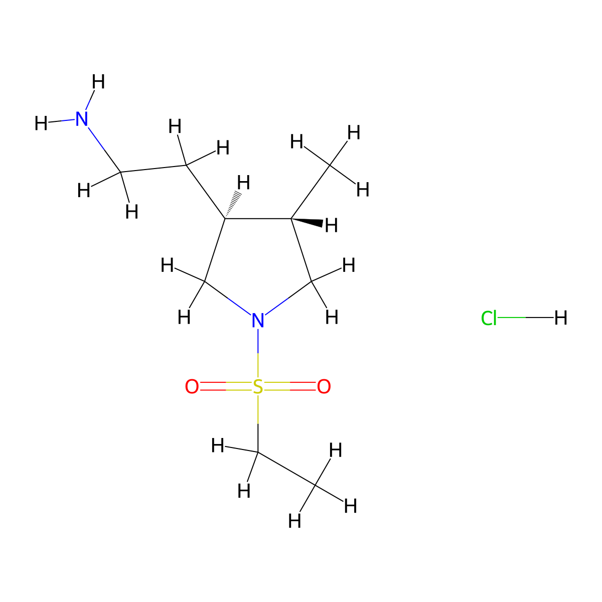 rac-2-[(3R,4R)-1-(ethanesulfonyl)-4-methylpyrrolidin-3-yl]ethan-1-aminehydrochloride,trans molecular structure, CAS 2918774-53-3