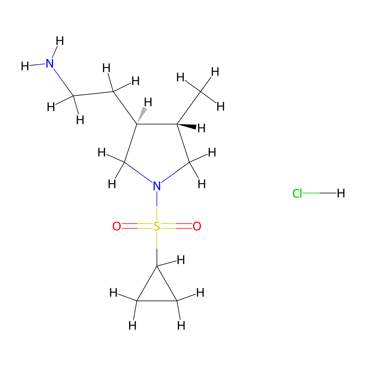 rac-2-[(3R,4R)-1-(cyclopropanesulfonyl)-4-methylpyrrolidin-3-yl]ethan-1-aminehydrochloride,trans molecular structure, CAS 2918774-54-4