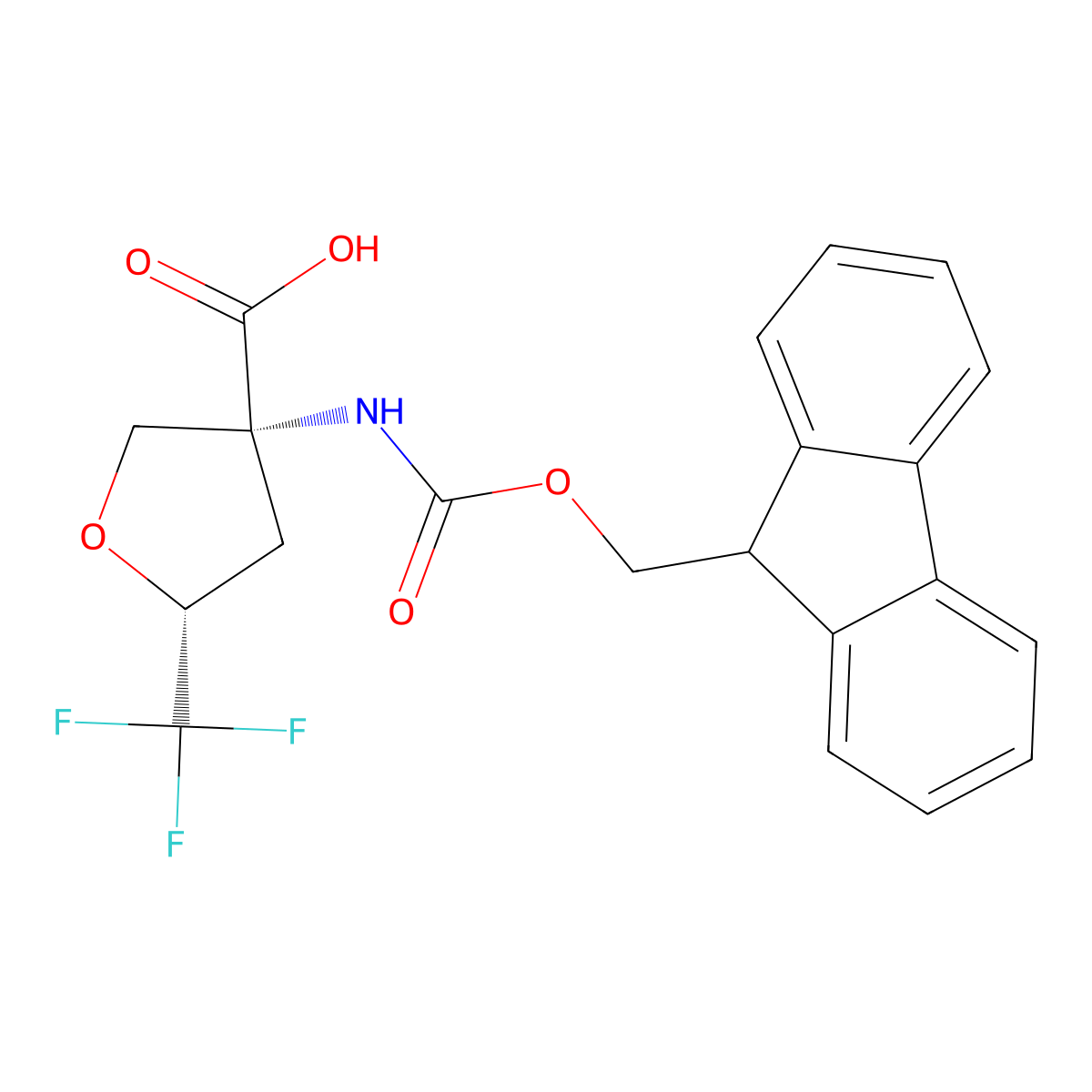 rac-(3R,5R)-3-({[(9H-fluoren-9-yl)methoxy]carbonyl}amino)-5-(trifluoromethyl)oxolane-3-carboxylic acid molecular structure, CAS 2918774-69-1