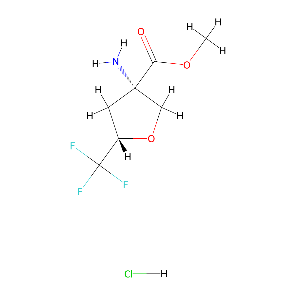 rac-methyl (3R,5R)-3-amino-5-(trifluoromethyl)oxolane-3-carboxylate hydrochloride molecular structure, CAS 2918774-94-2