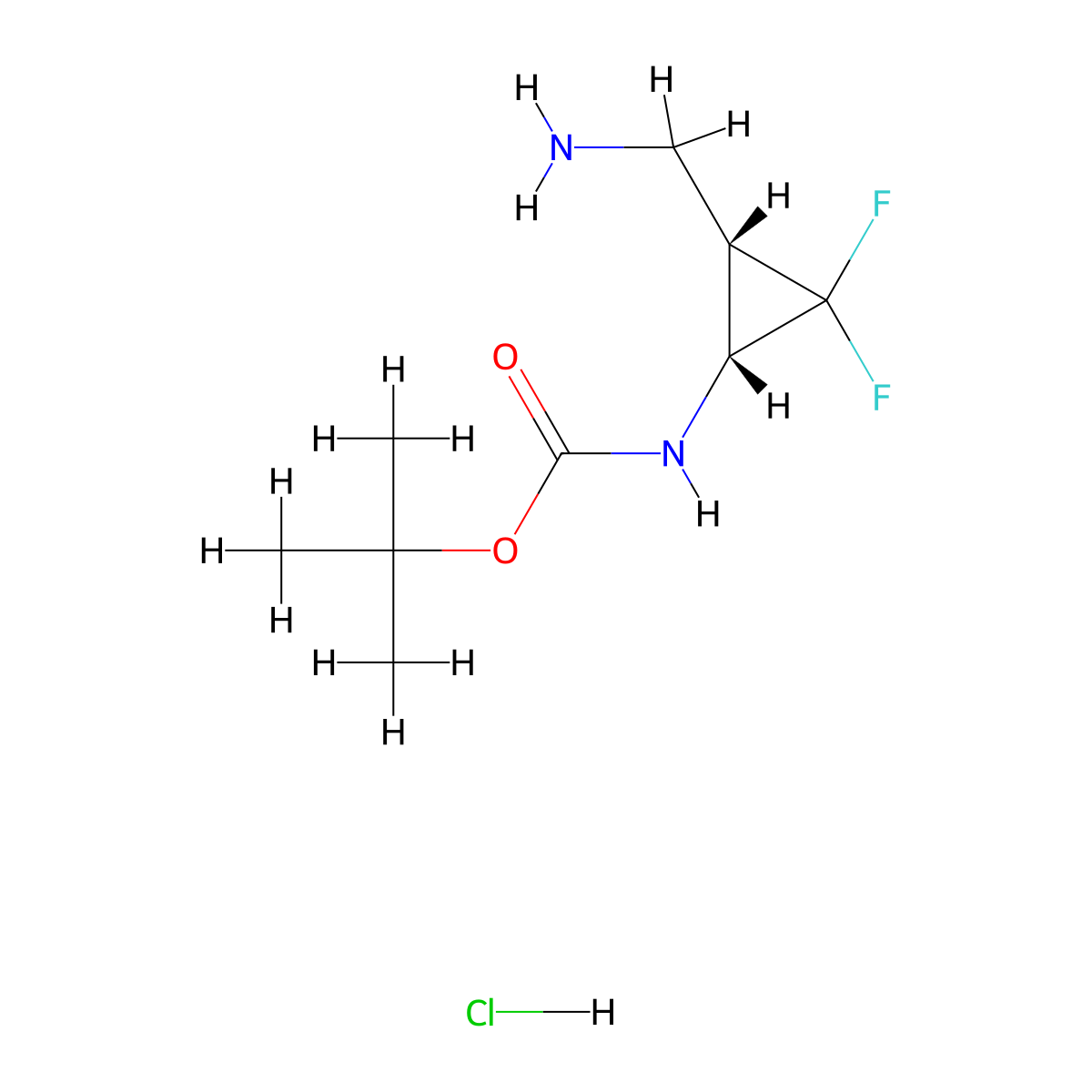 rac-tert-butyl N-[(1R,3S)-3-(aminomethyl)-2,2-difluorocyclopropyl]carbamate hydrochloride molecular structure, CAS 2918774-95-3
