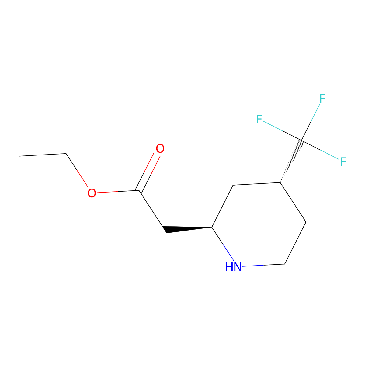 rac-ethyl 2-[(2R,4S)-4-(trifluoromethyl)piperidin-2-yl]acetate, cis molecular structure, CAS 2918775-01-4