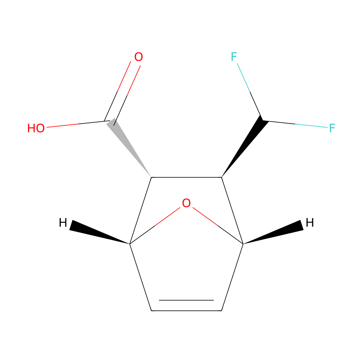 rac-(1R,2R,3R,4S)-3-(difluoromethyl)-7-oxabicyclo[2.2.1]hept-5-ene-2-carboxylic acid molecular structure, CAS 2918775-02-5