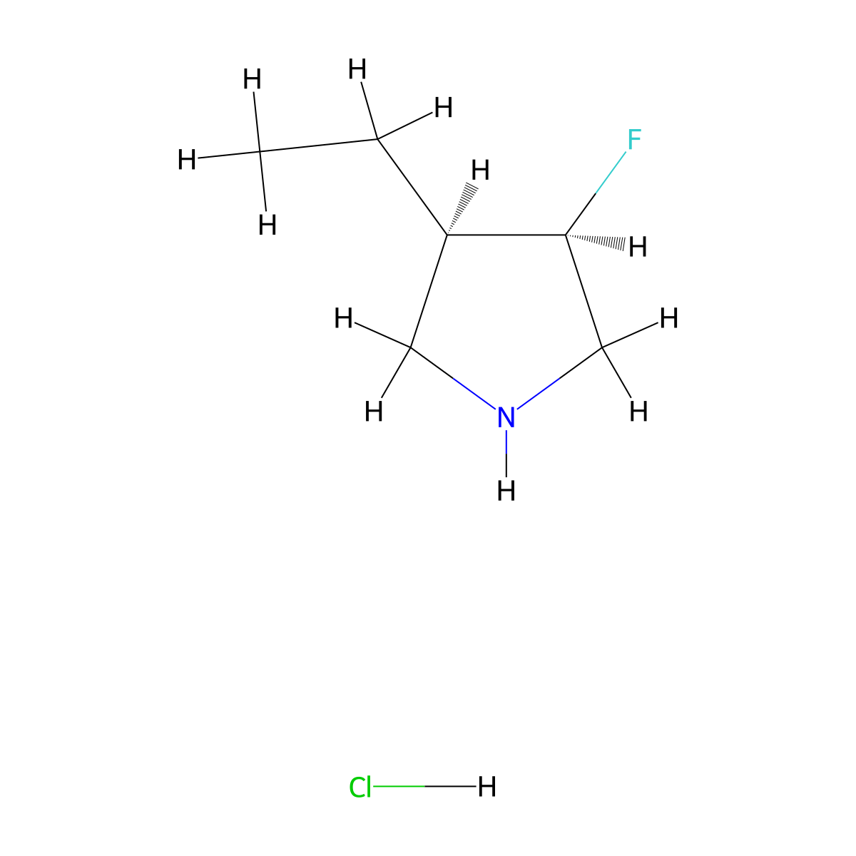 rac-(3R,4R)-3-ethyl-4-fluoropyrrolidine hydrochloride molecular structure, CAS 2918775-10-5