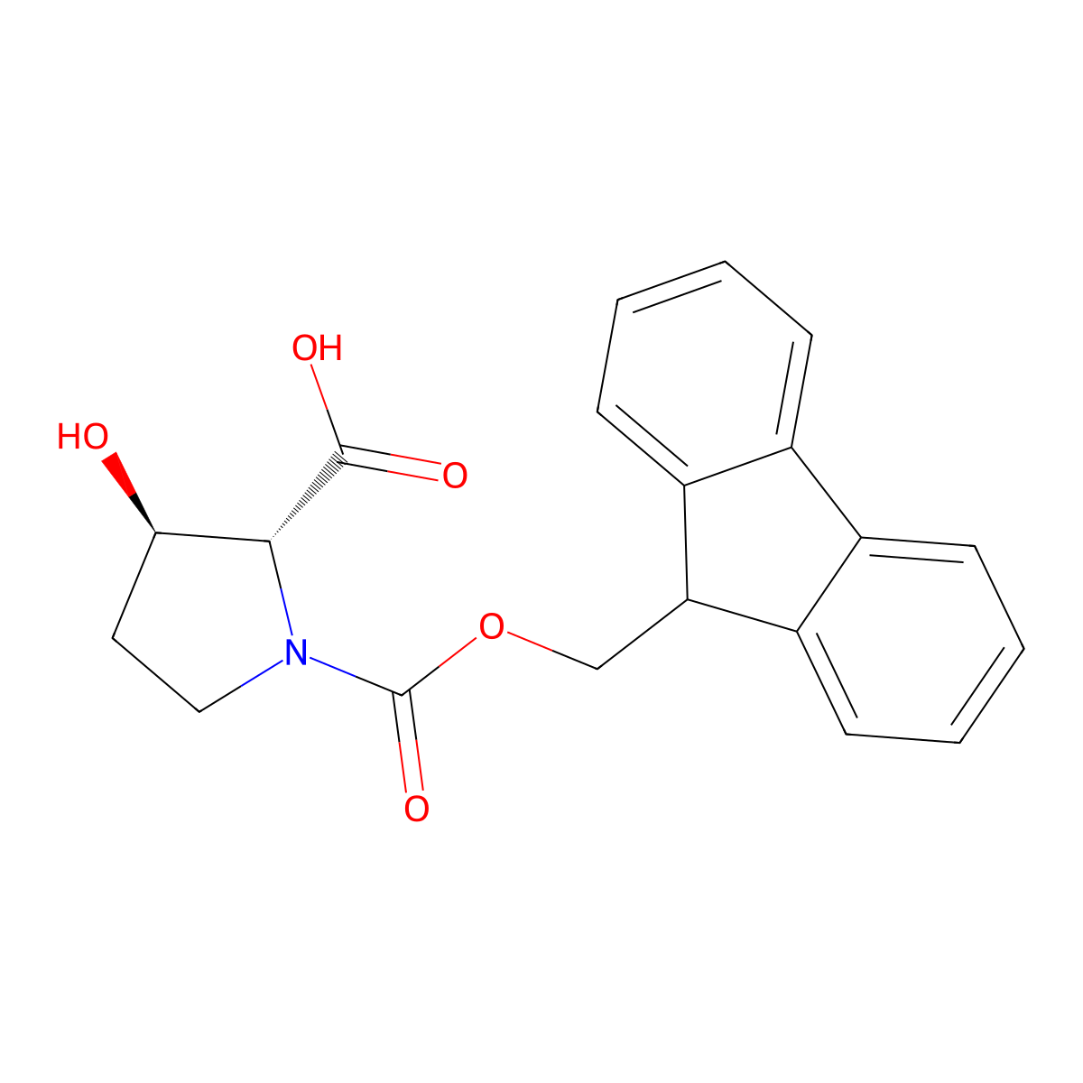 trans-1-(9H-fluoren-9-ylmethoxycarbonyl)-3-hydroxy-pyrrolidine-2-carboxylic acid molecular structure, CAS 2918775-11-6
