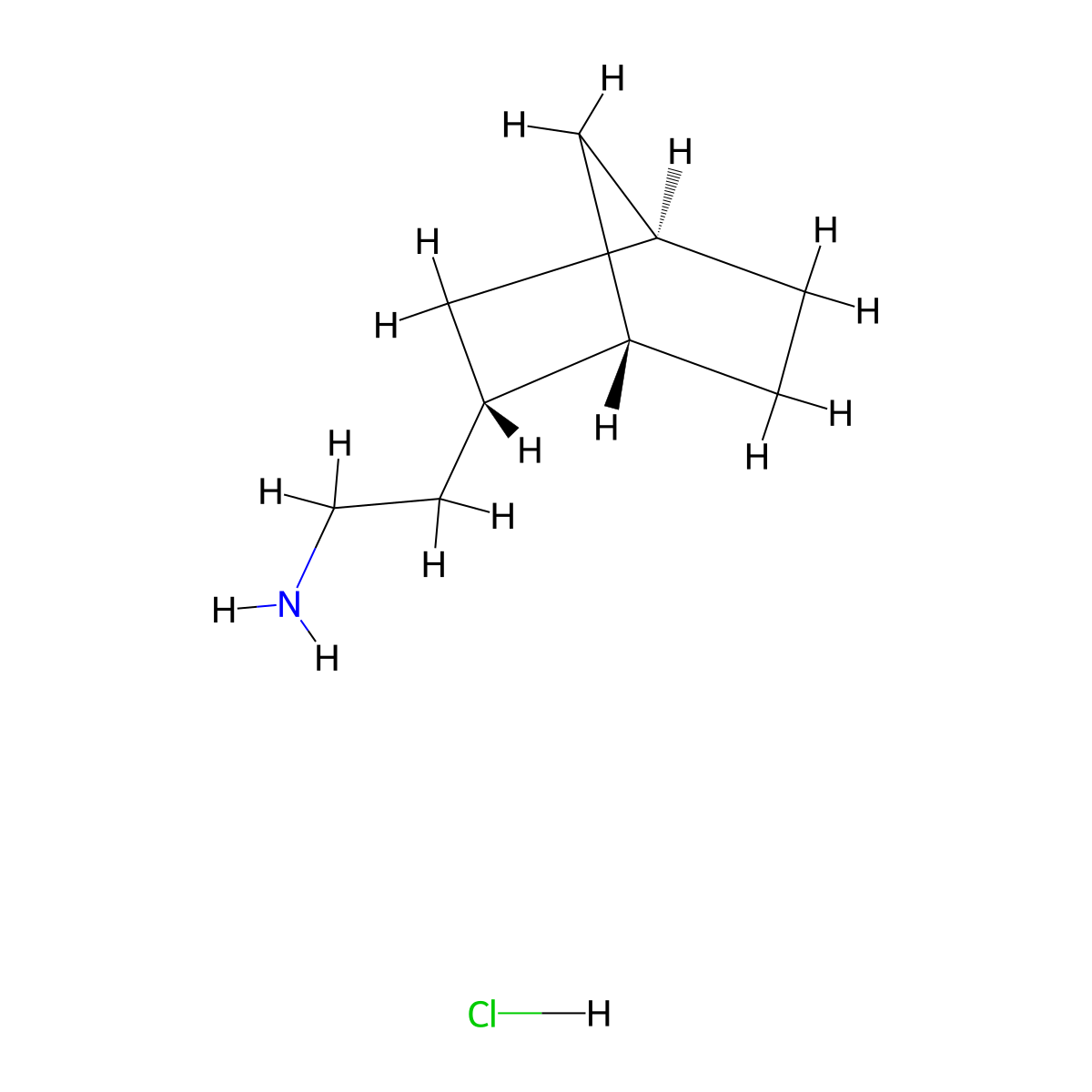 rac-2-((1R,2R,4S)-bicyclo(2.2.1)heptan-2-yl)ethan-1-amine hydrochloride molecular structure, CAS 2918775-38-7