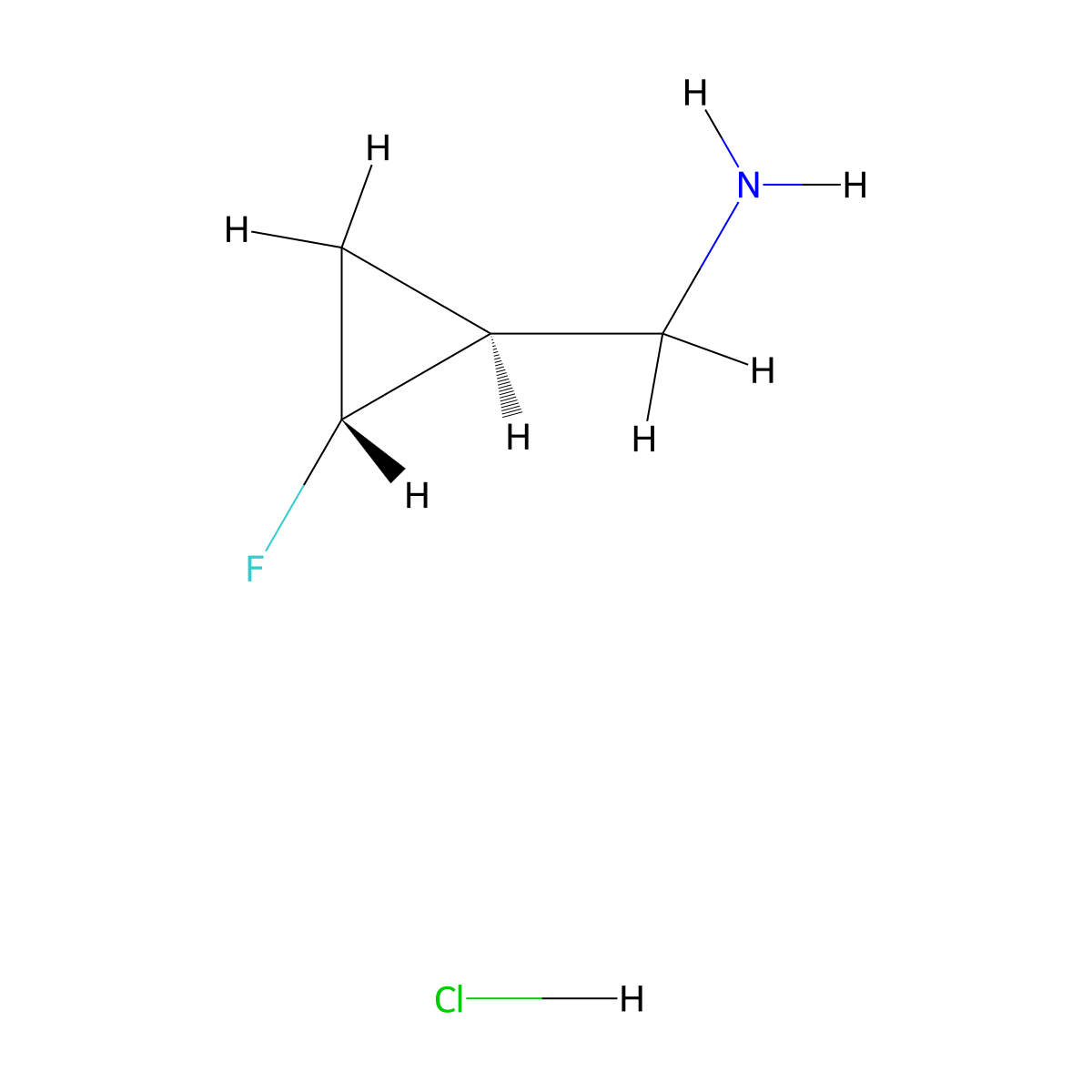 rac-1-[(1R,2S)-2-fluorocyclopropyl]methanamine hydrochloride, trans molecular structure, CAS 2918775-52-5