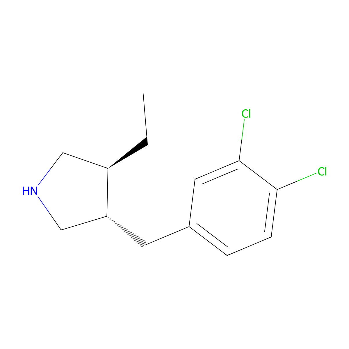 rac-(3R,4R)-3-[(3,4-dichlorophenyl)methyl]-4-ethylpyrrolidine molecular structure, CAS 2918775-67-2