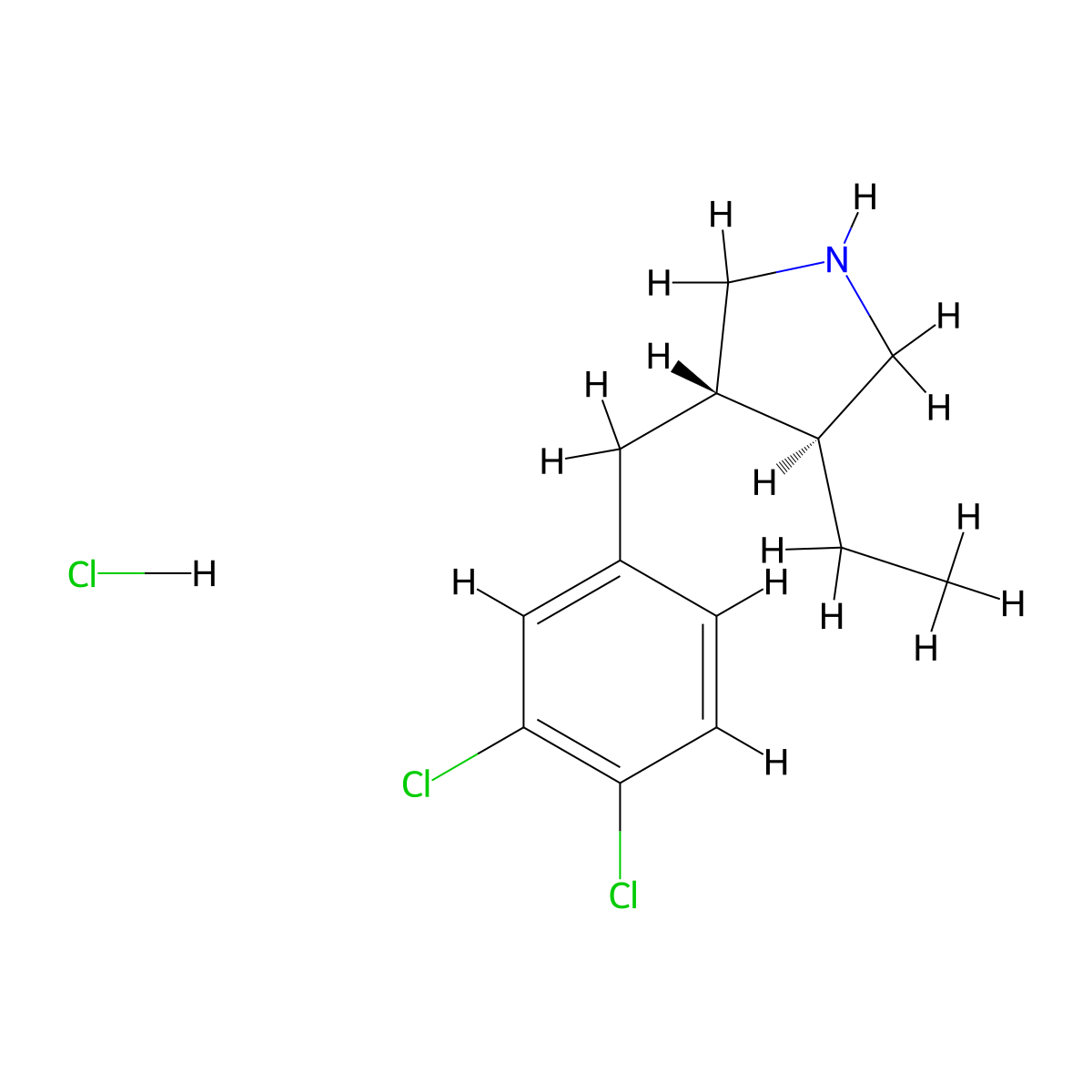 rac-(3R,4R)-3-[(3,4-dichlorophenyl)methyl]-4-ethylpyrrolidinehydrochloride molecular structure, CAS 2918775-68-3