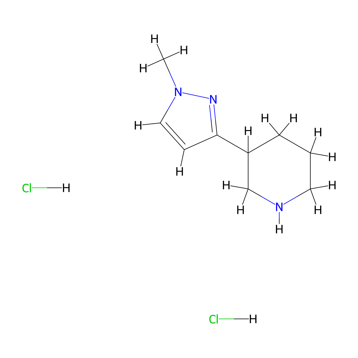 3-(1-methyl-1H-pyrazol-3-yl)piperidine dihydrochloride molecular structure, CAS 2918779-26-5