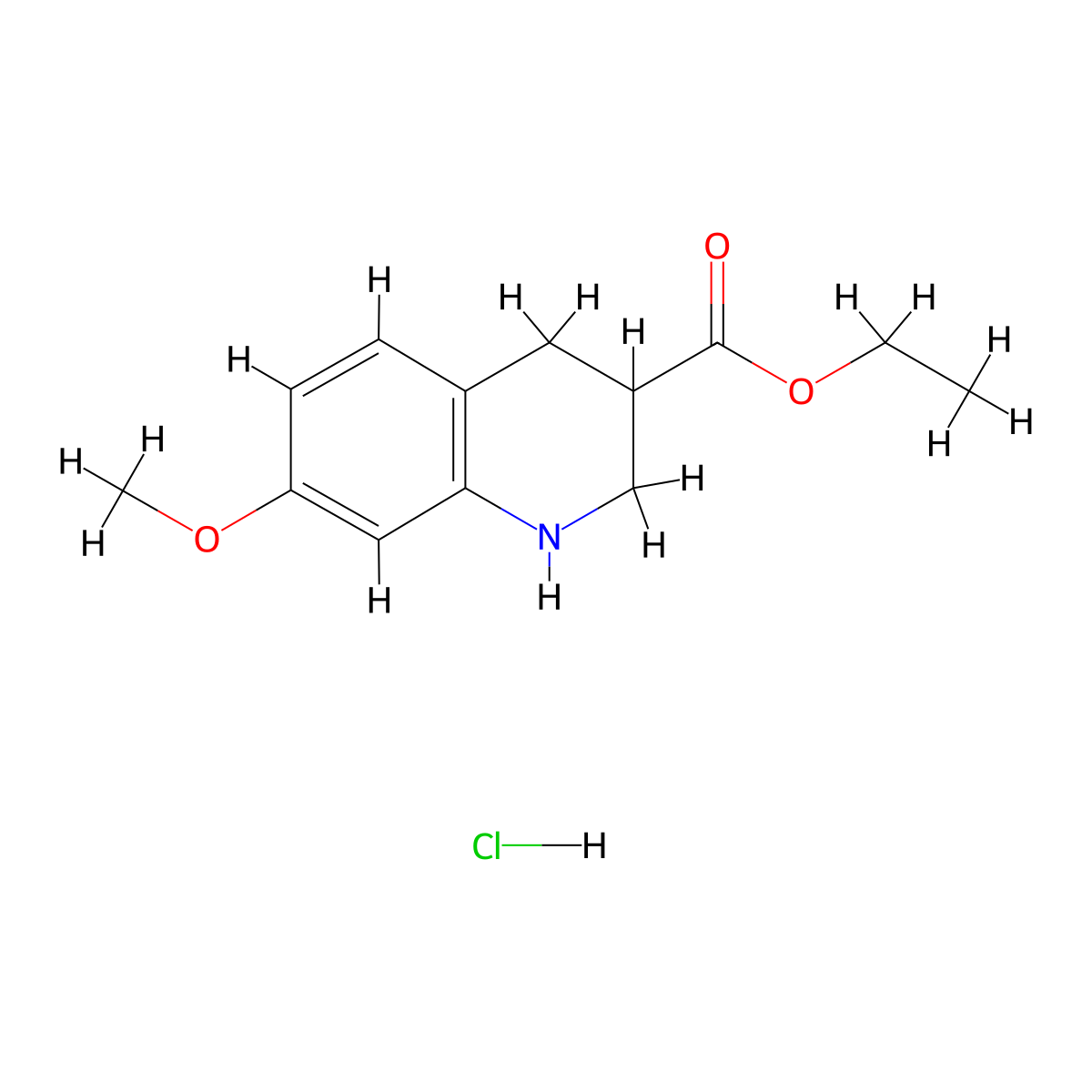 Ethyl 7-methoxy-1,2,3,4-tetrahydroquinoline-3-carboxylate hydrochloride molecular structure, CAS 2918779-29-8