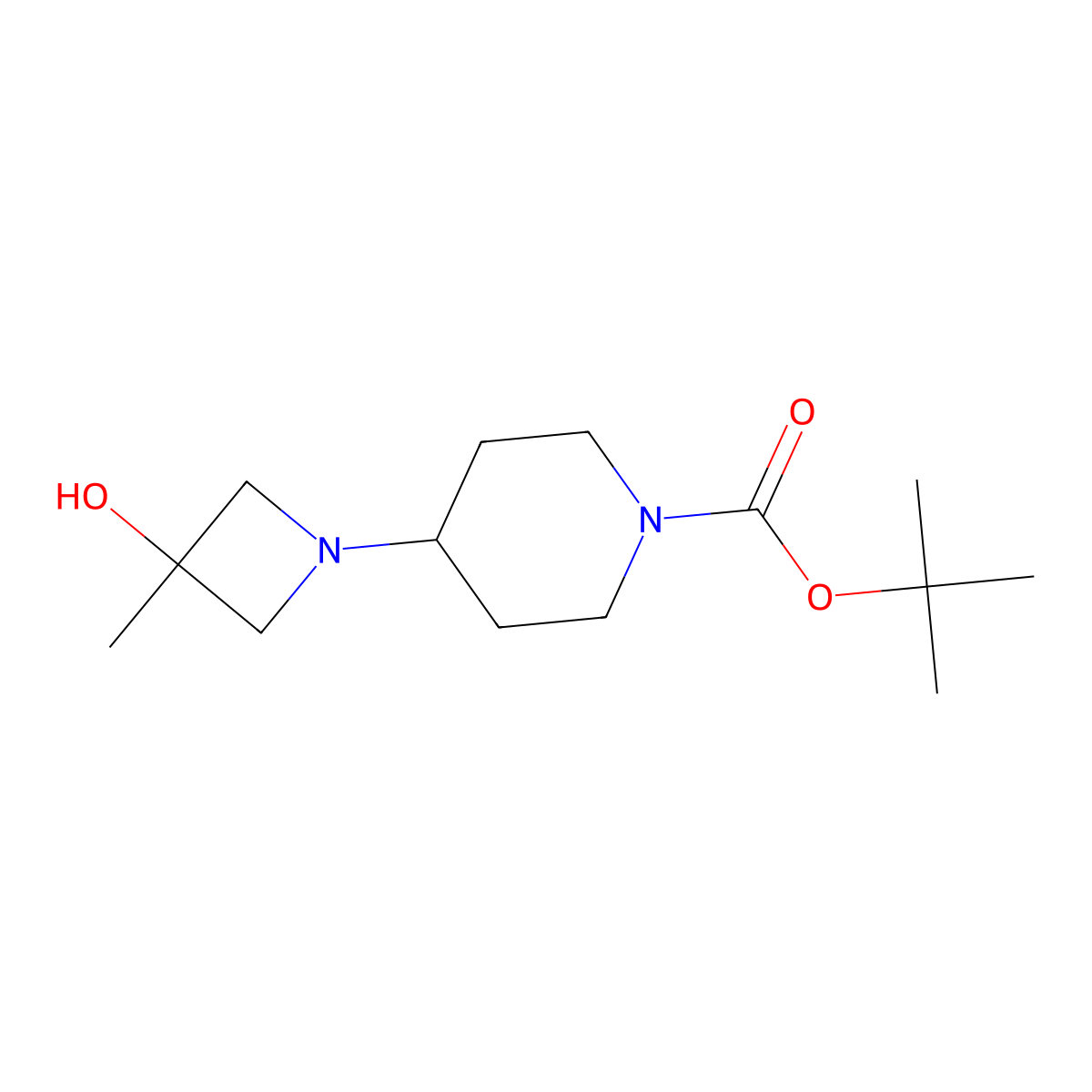 Tert-butyl 4-(3-hydroxy-3-methylazetidin-1-yl)piperidine-1-carboxylate molecular structure, CAS 2918779-32-3
