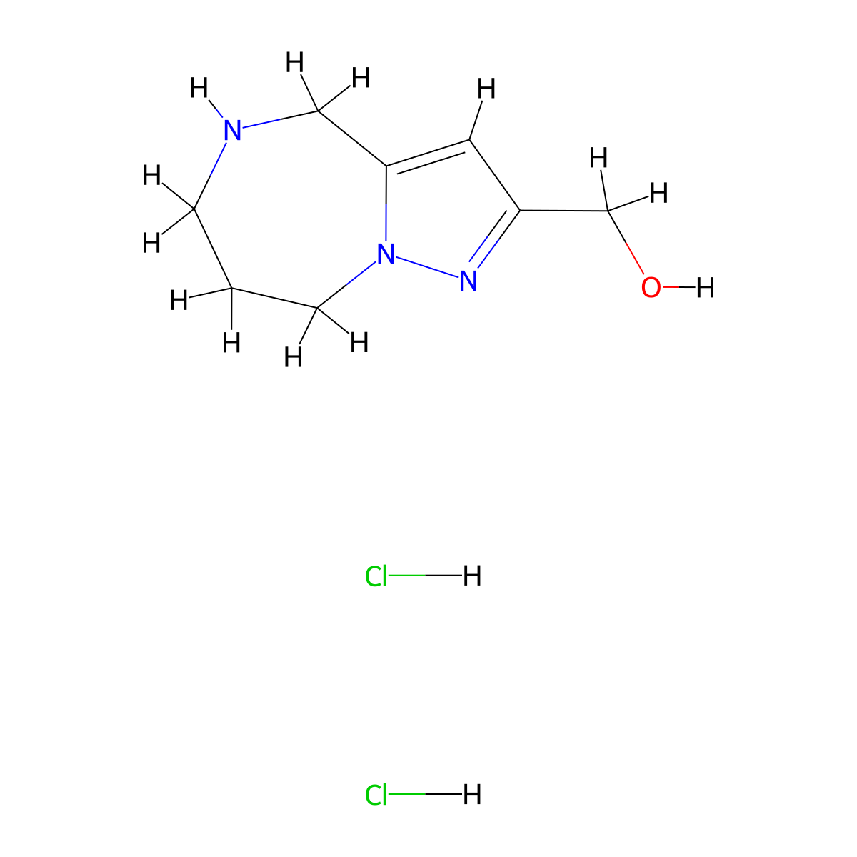 (5,6,7,8-Tetrahydro-4H-pyrazolo[1,5-A][1,4]diazepin-2-YL)methanol dihydrochloride molecular structure, CAS 2918780-00-2