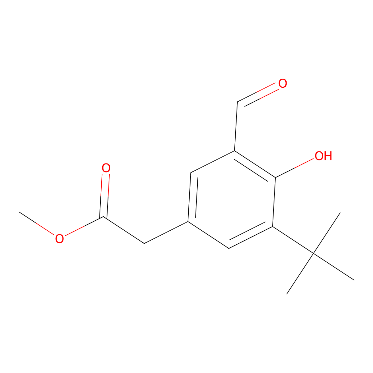 Methyl 2-(3-(tert-butyl)-5-formyl-4-hydroxyphenyl)acetate molecular structure, CAS 2918780-06-8
