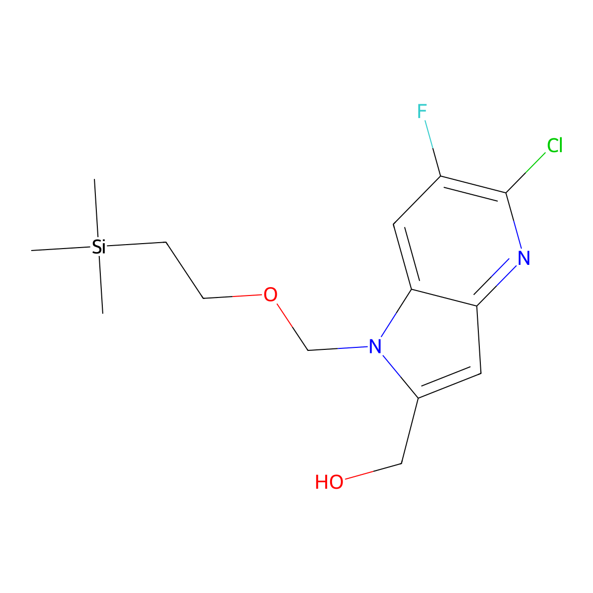 (5-Chloro-6-fluoro-1-((2-(trimethylsilyl)ethoxy)methyl)-1H-pyrrolo[3,2-b]pyridin-2-yl)methanol molecular structure, CAS 2918815-56-0