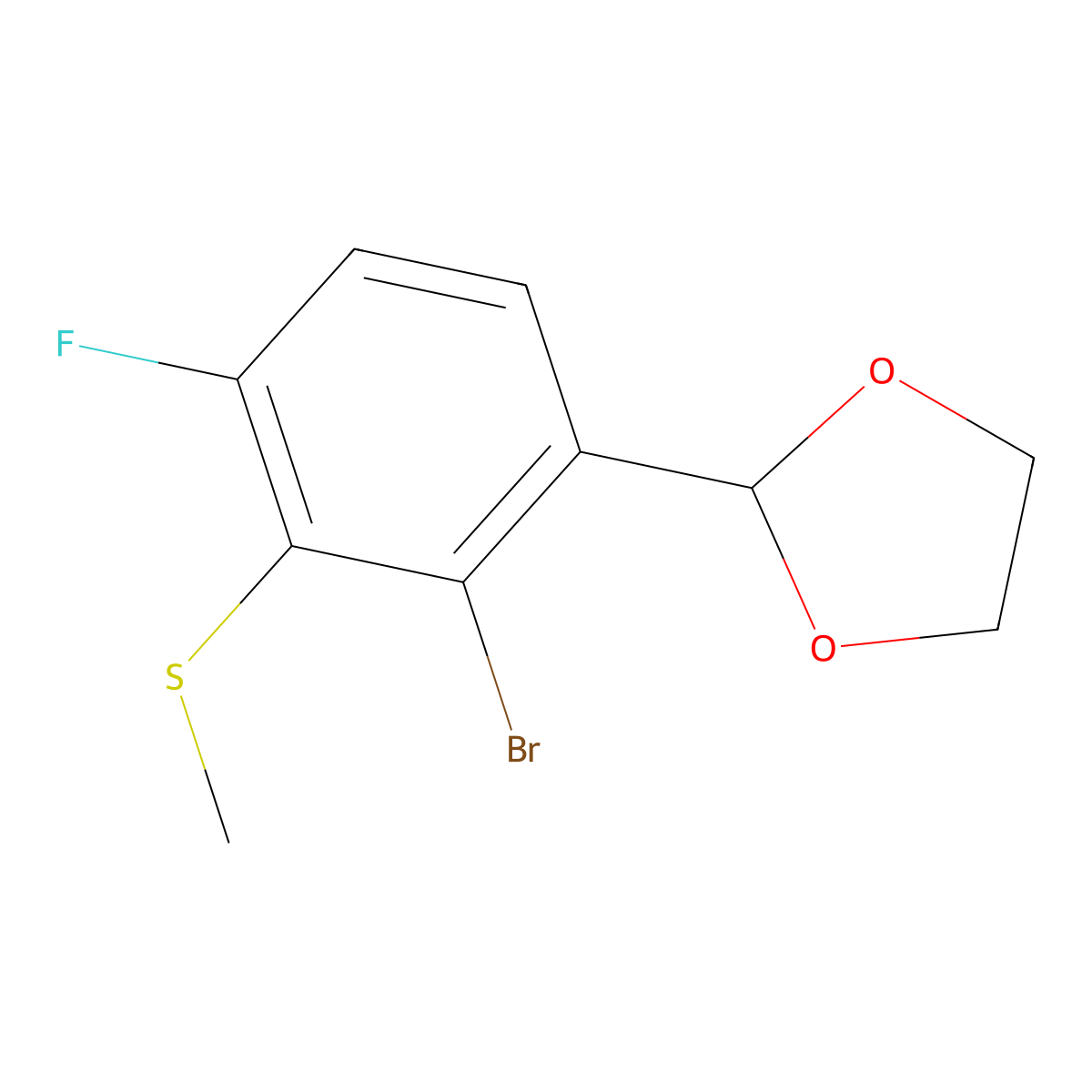 2-(2-Bromo-4-fluoro-3-(methylthio)phenyl)-1,3-dioxolane molecular structure, CAS 2918829-67-9