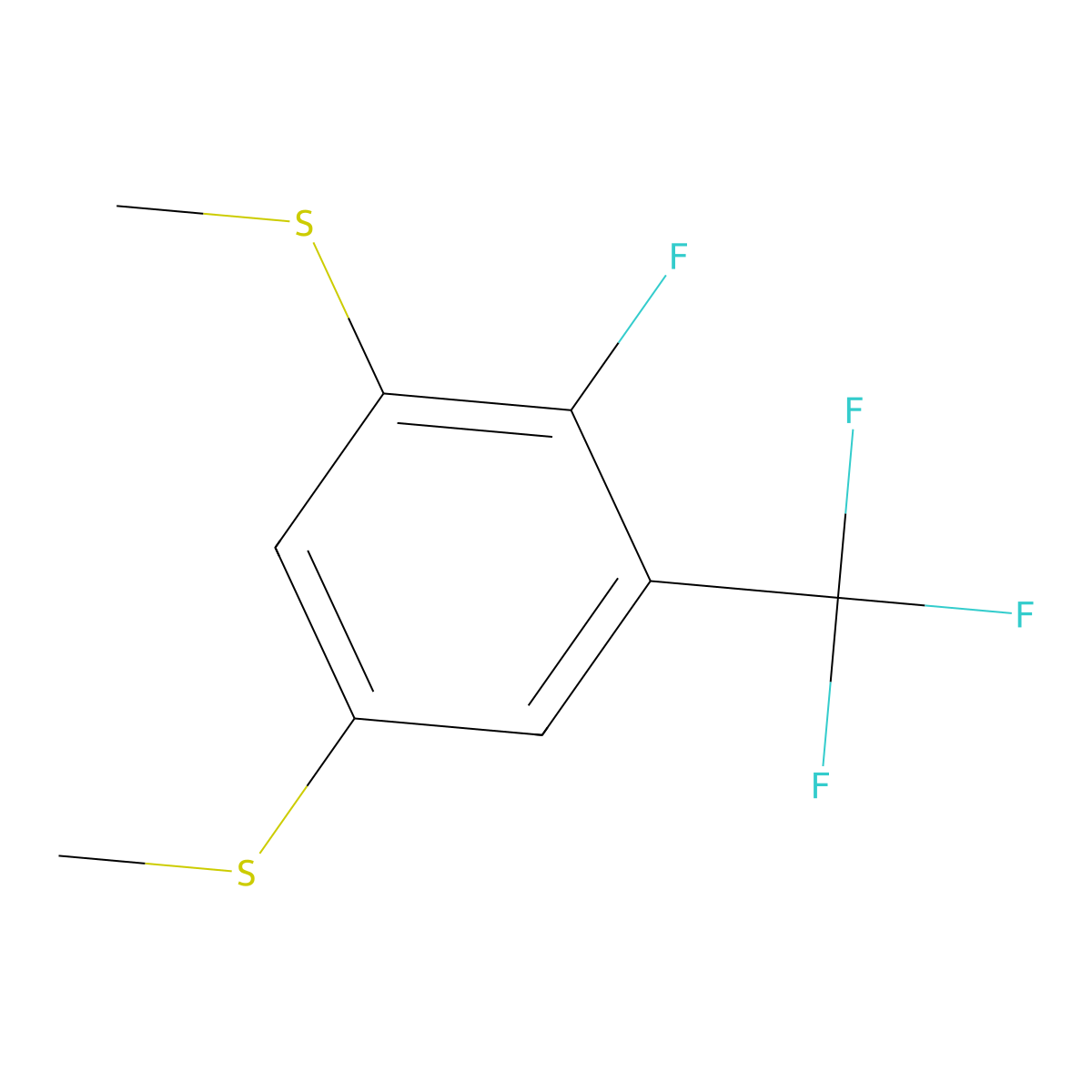 (4-Fluoro-5-(trifluoromethyl)-1,3-phenylene)bis(methylsulfane) molecular structure, CAS 2918830-71-2