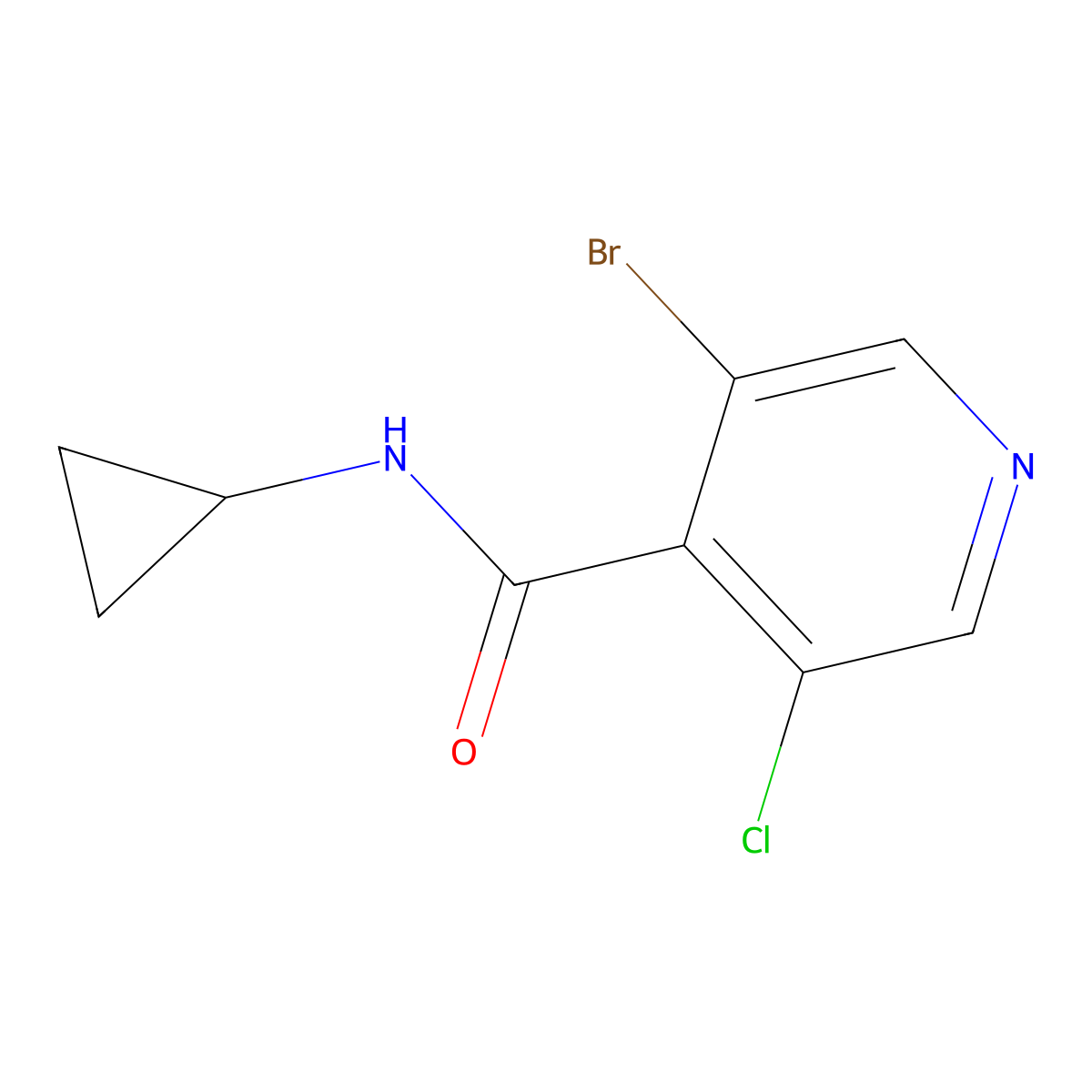 3-bromo-5-chloro-N-cyclopropylisonicotinamide molecular structure, CAS 2918834-00-9