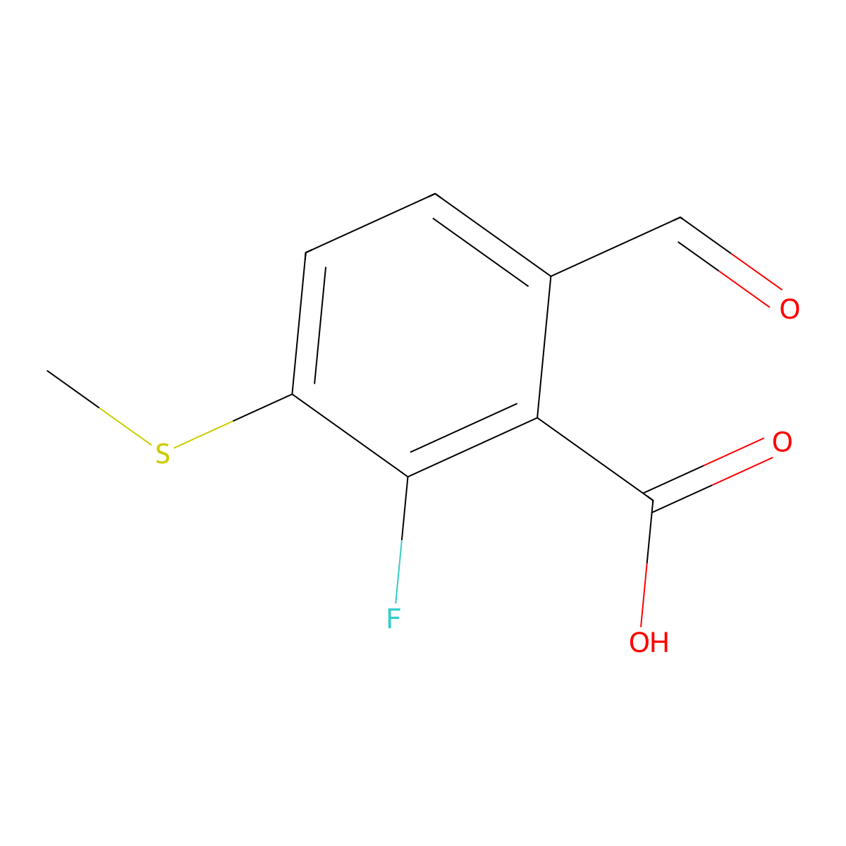 2-Fluoro-6-formyl-3-(methylthio)benZoic acid molecular structure, CAS 2918835-34-2