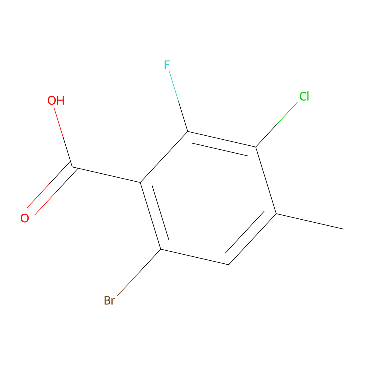 6-Bromo-3-chloro-2-fluoro-4-methylbenzoic acid molecular structure, CAS 2918836-83-4