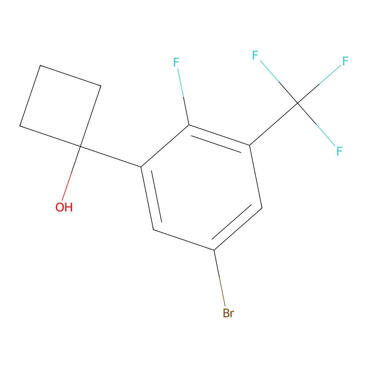 1-(5-Bromo-2-fluoro-3-(trifluoromethyl)phenyl)cyclobutanol molecular structure, CAS 2918839-87-7