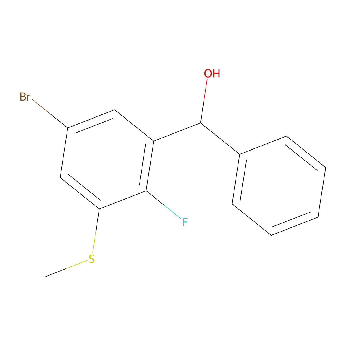 (5-Bromo-2-fluoro-3-(methylthio)phenyl)(phenyl)methanol molecular structure, CAS 2918843-16-8