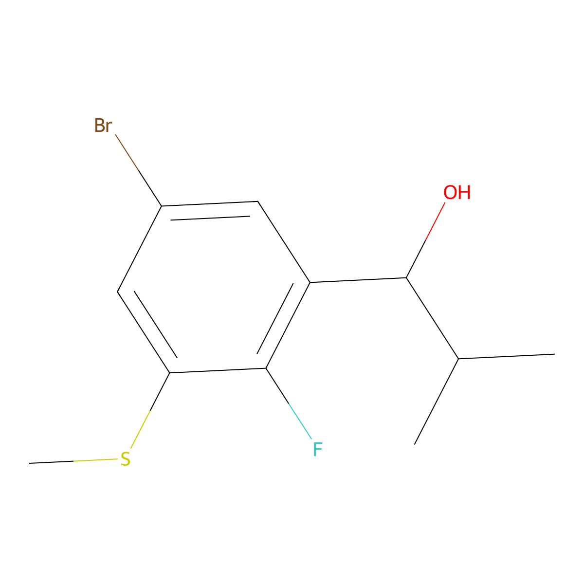 1-(5-Bromo-2-fluoro-3-(methylthio)phenyl)-2-methylpropan-1-ol molecular structure, CAS 2918843-42-0