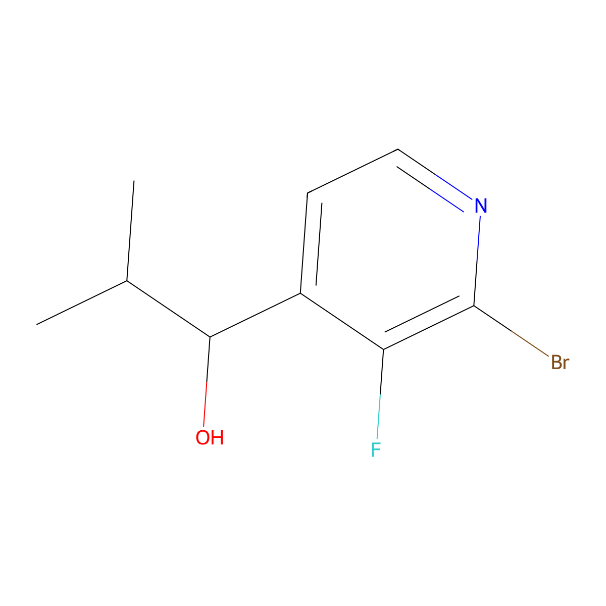 1-(2-Bromo-3-fluoropyridin-4-yl)-2-methylpropan-1-ol molecular structure, CAS 2918845-39-1
