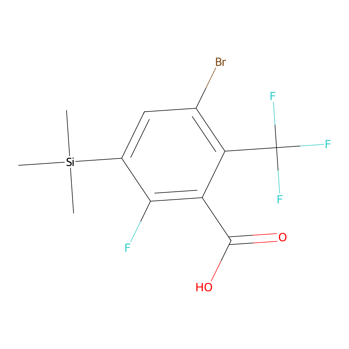 3-Bromo-6-fluoro-2-(trifluoromethyl)-5-(trimethylsilyl)benzoic acid molecular structure, CAS 2918847-72-8