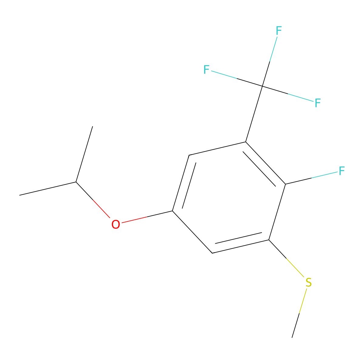 (2-Fluoro-5-isopropoxy-3-(trifluoromethyl)phenyl)(methyl)sulfane molecular structure, CAS 2918848-68-5