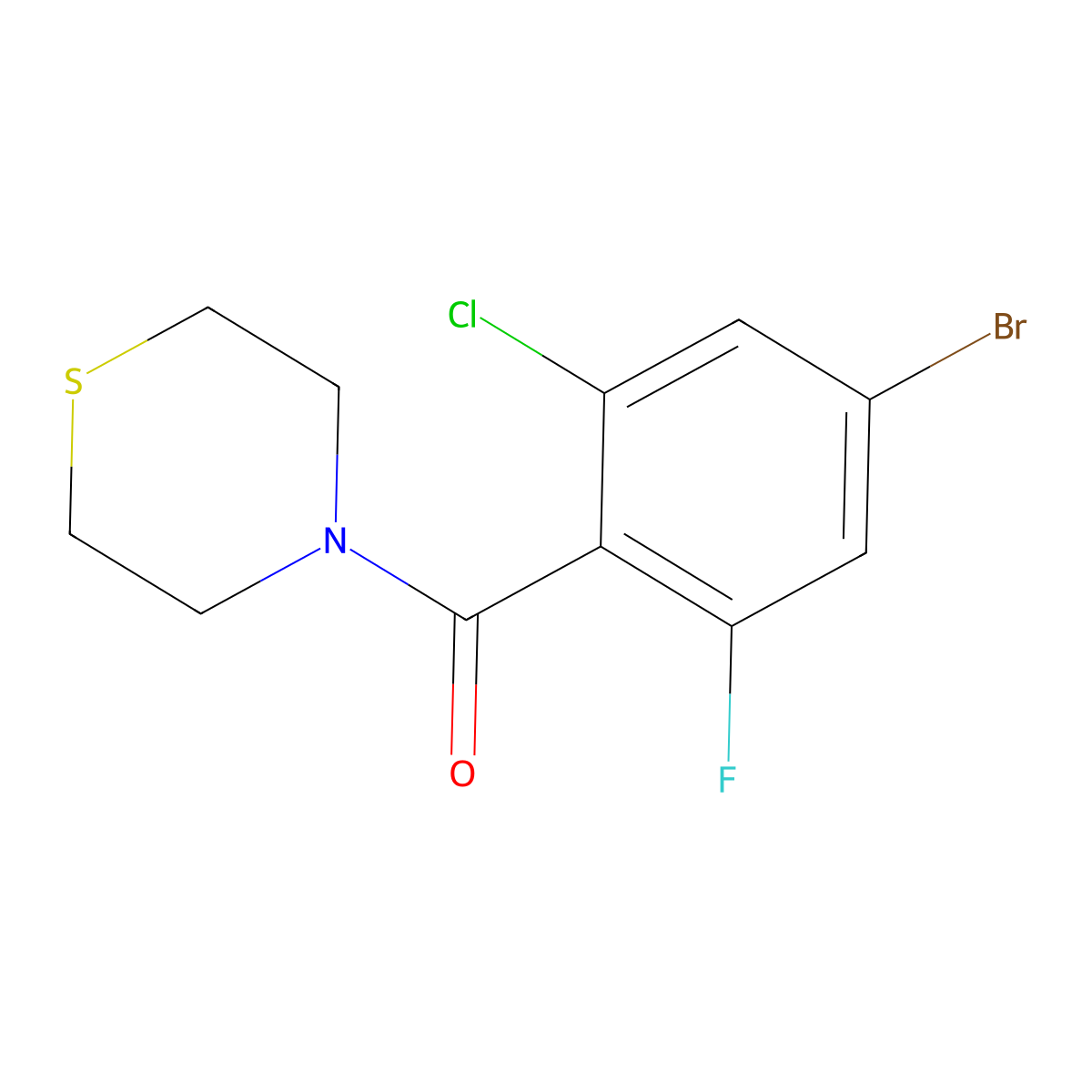(4-Bromo-2-chloro-6-fluorophenyl)(thiomorpholino)methanone molecular structure, CAS 2918855-84-0