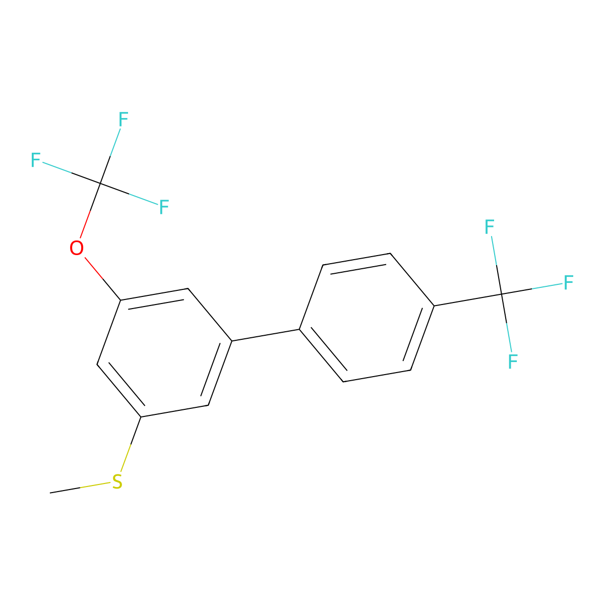 Methyl(5-(trifluoromethoxy)-4'-(trifluoromethyl)-[1,1'-biphenyl]-3-yl)sulfane molecular structure, CAS 2918858-36-1