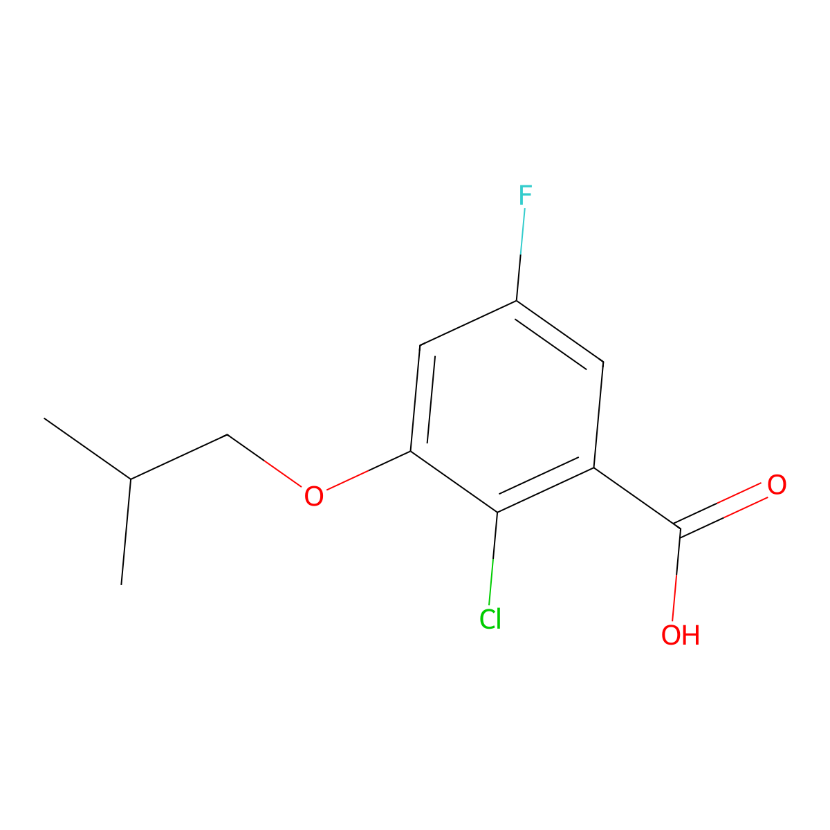 2-Chloro-5-fluoro-3-isobutoxybenzoic acid molecular structure, CAS 2918858-76-9
