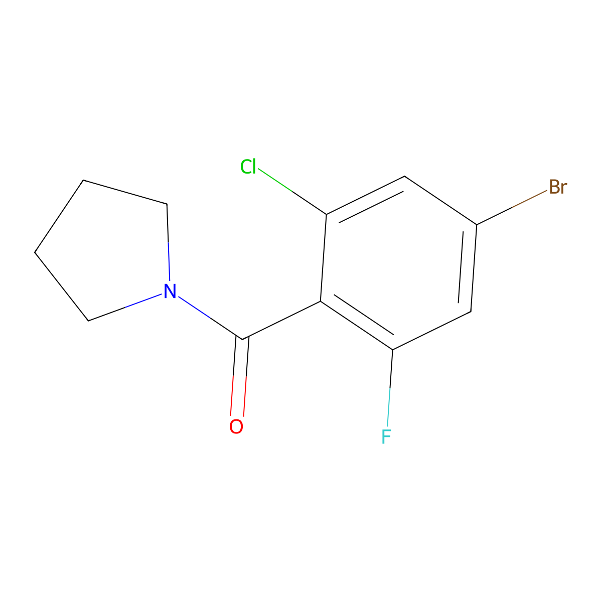 (4-Bromo-2-chloro-6-fluorophenyl)(pyrrolidin-1-yl)methanone molecular structure, CAS 2918860-70-3