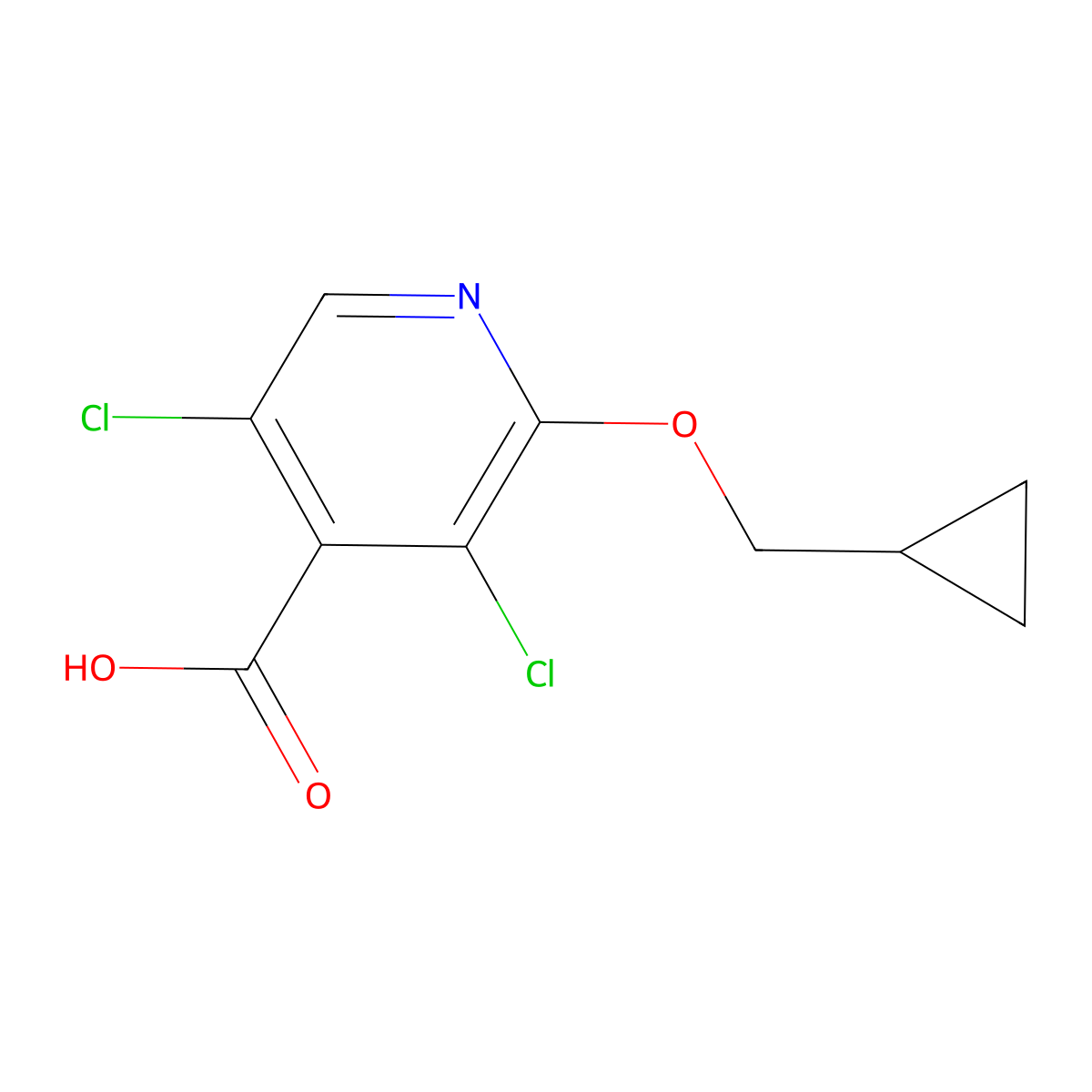 3,5-Dichloro-2-(cyclopropylmethoxy)isonicotinic acid molecular structure, CAS 2918860-77-0