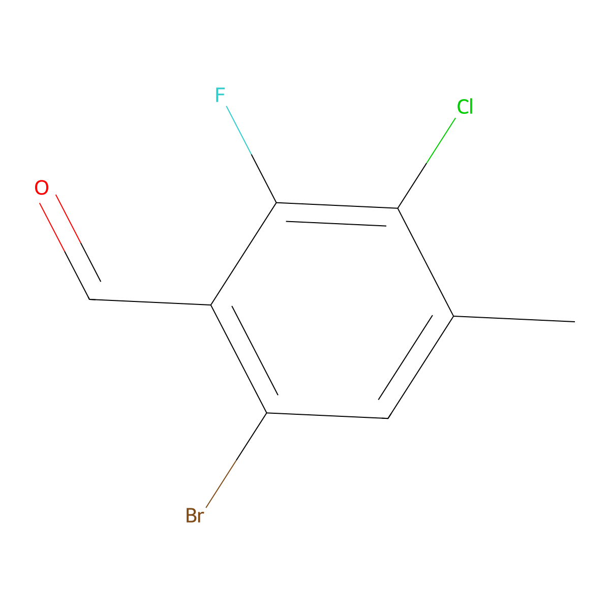 6-Bromo-3-chloro-2-fluoro-4-methylbenzaldehyde molecular structure, CAS 2918865-11-7