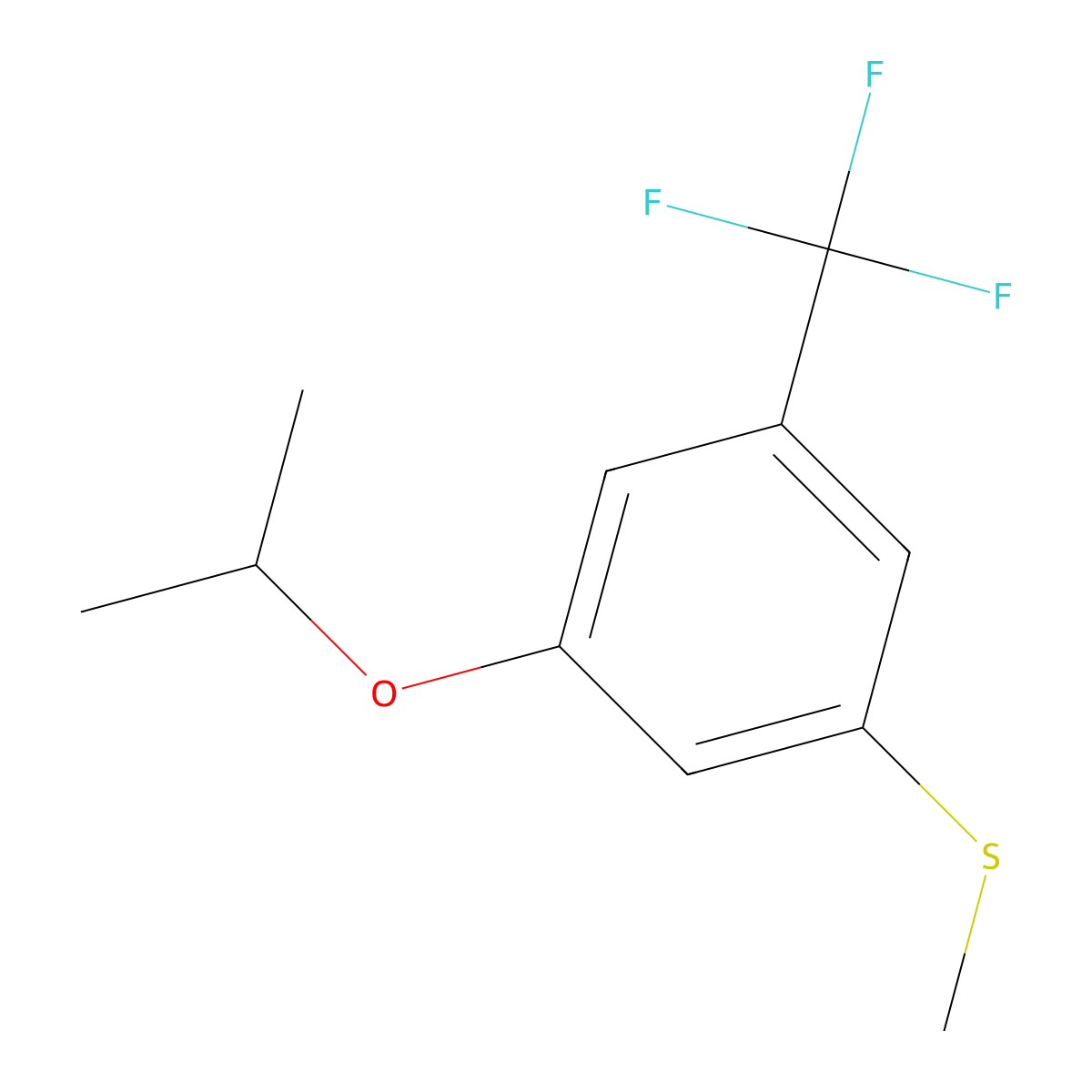 (3-Isopropoxy-5-(trifluoromethyl)phenyl)(methyl)sulfane molecular structure, CAS 2918865-35-5