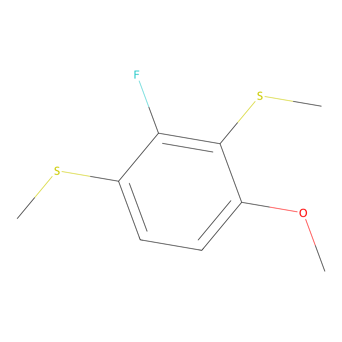 (2-Fluoro-4-methoxy-1,3-phenylene)bis(methylsulfane) molecular structure, CAS 2918865-67-3