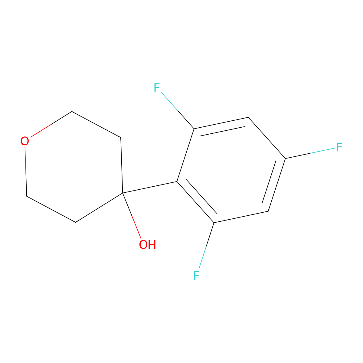 4-(2,4,6-trifluorophenyl)tetrahydro-2H-pyran-4-ol molecular structure, CAS 2918873-24-0