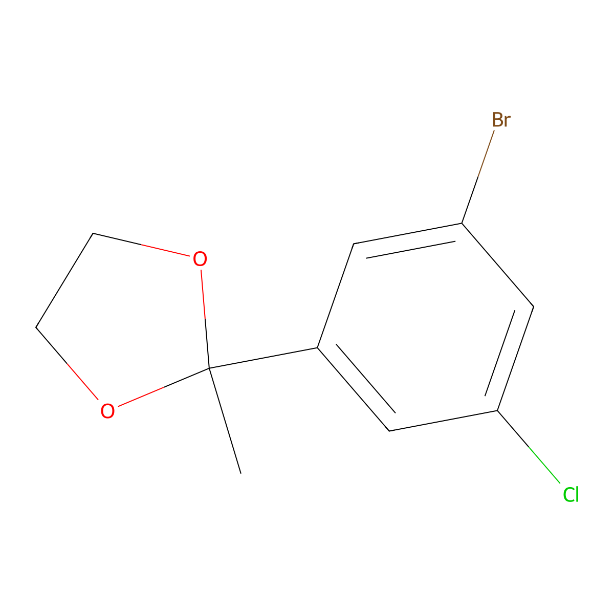 2-(3-Bromo-5-chlorophenyl)-2-methyl-1,3-dioxolane molecular structure, CAS 2918875-00-8